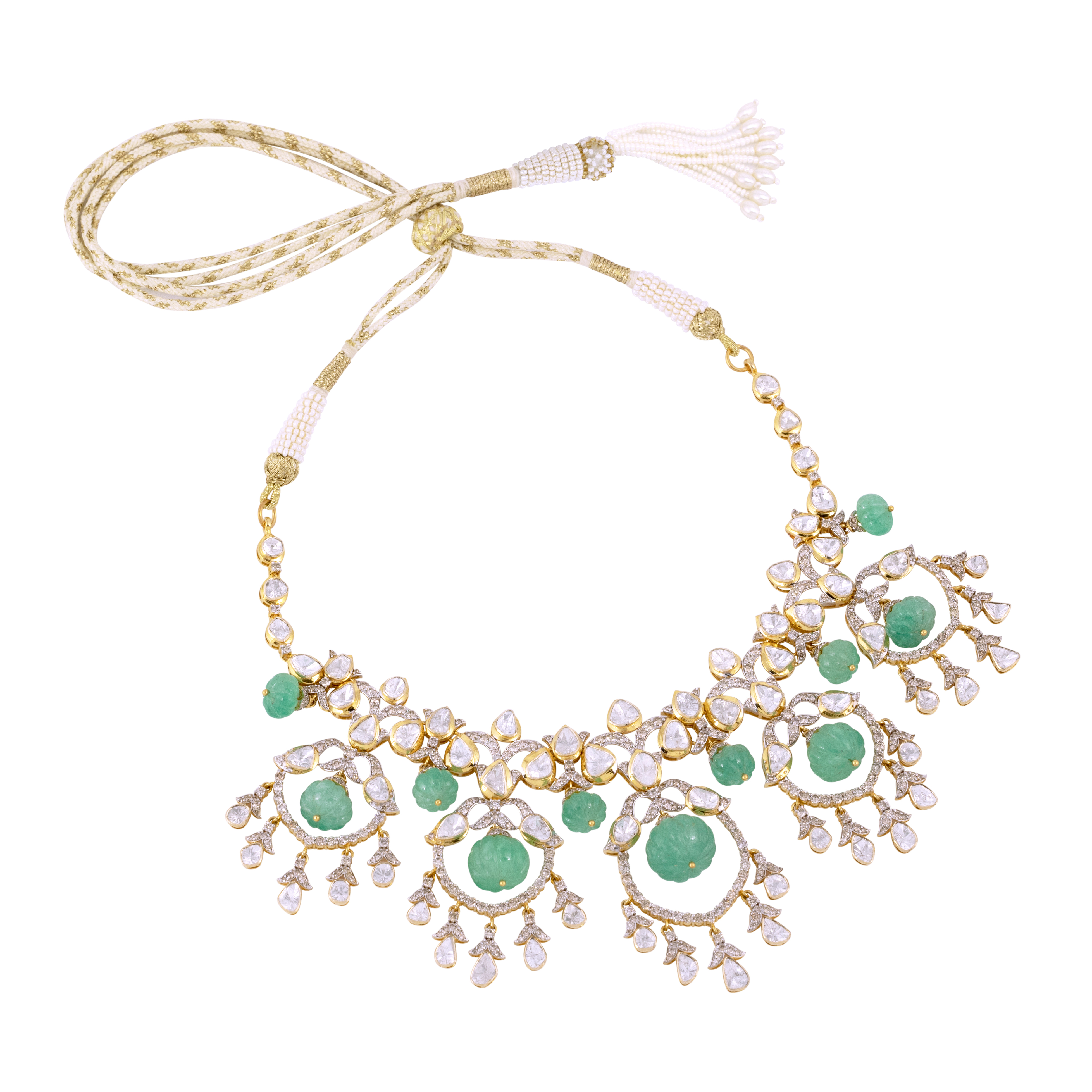 Fusion Polki Necklace with Emerald Melons